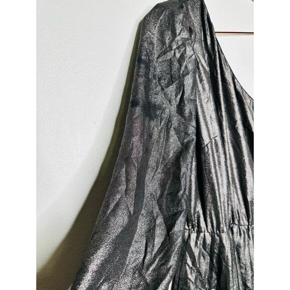 DEREK LAM Silver Metallic One Shoulder Pleated Black Mini Dress Size EU 44 - Picture 8 of 12